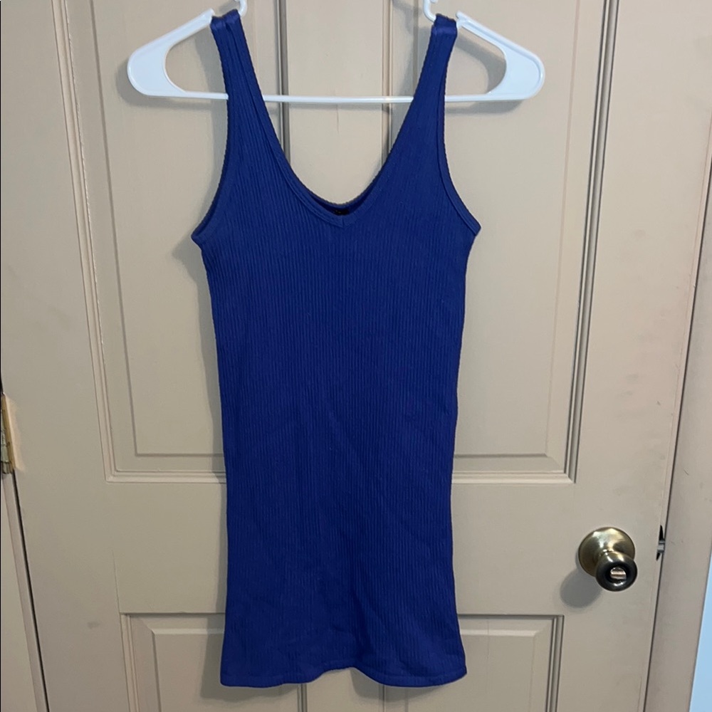 Blue Ribbed Mini Dress